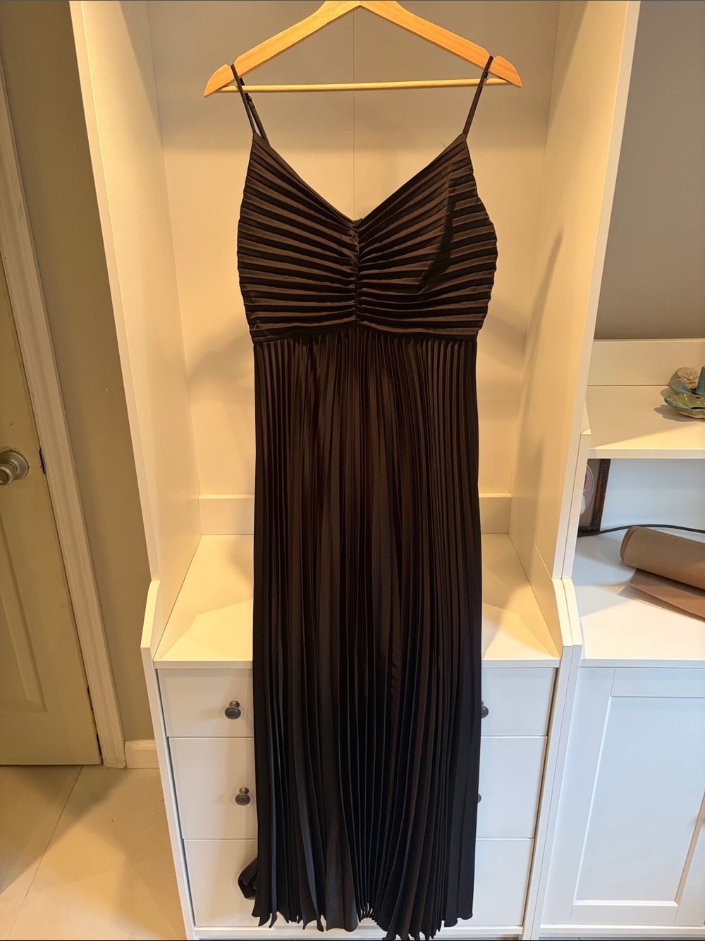 Petal & Pup Black Pleated Spaghetti-Strap Maxi Dress